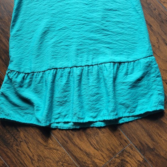 Mange Basics Womans Turquoise Scoop Neckline sleeveless Ruffle Dress Size 2 - Picture 3 of 4